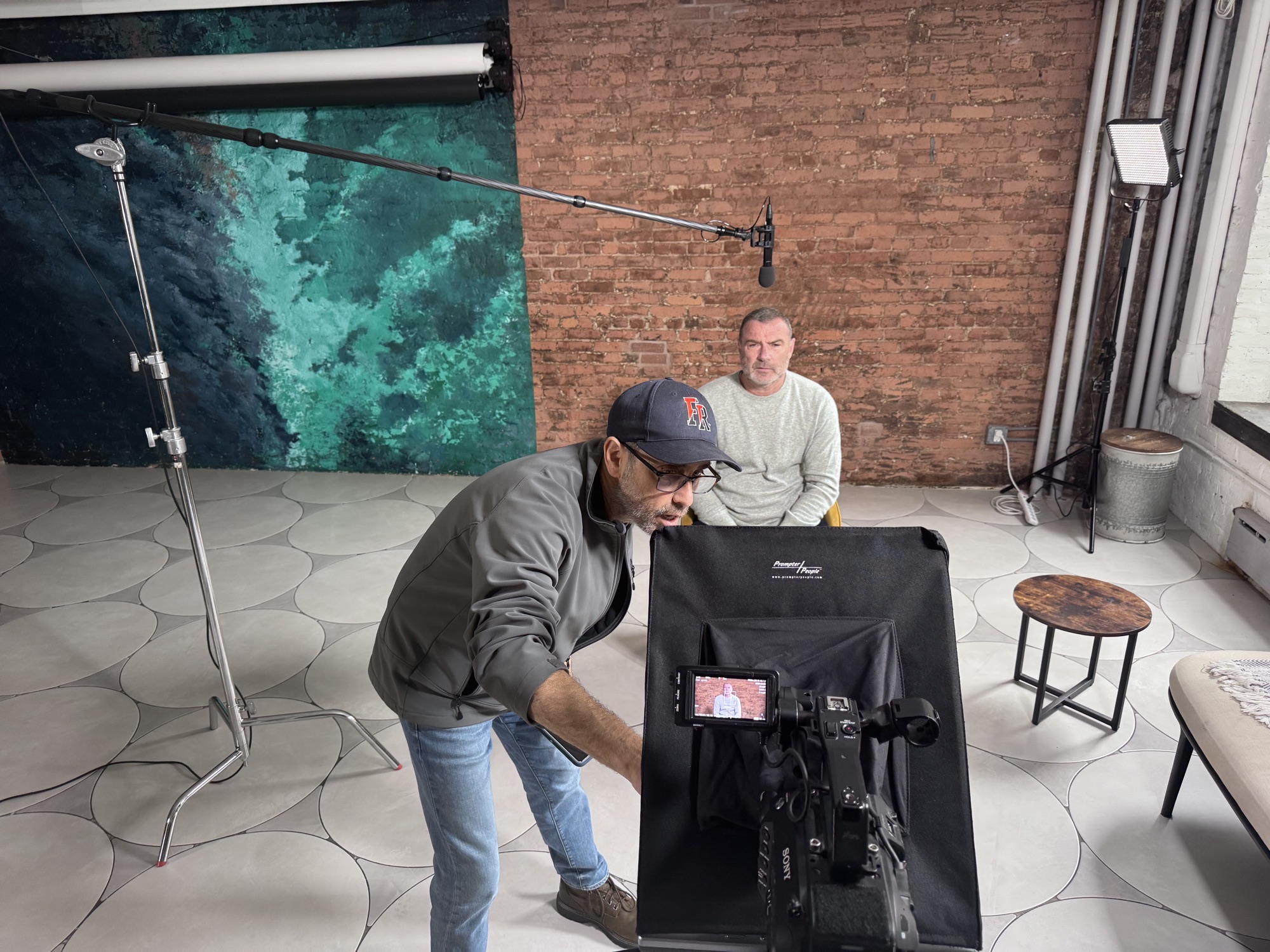 Evan Haiman setting up a camera for an interview