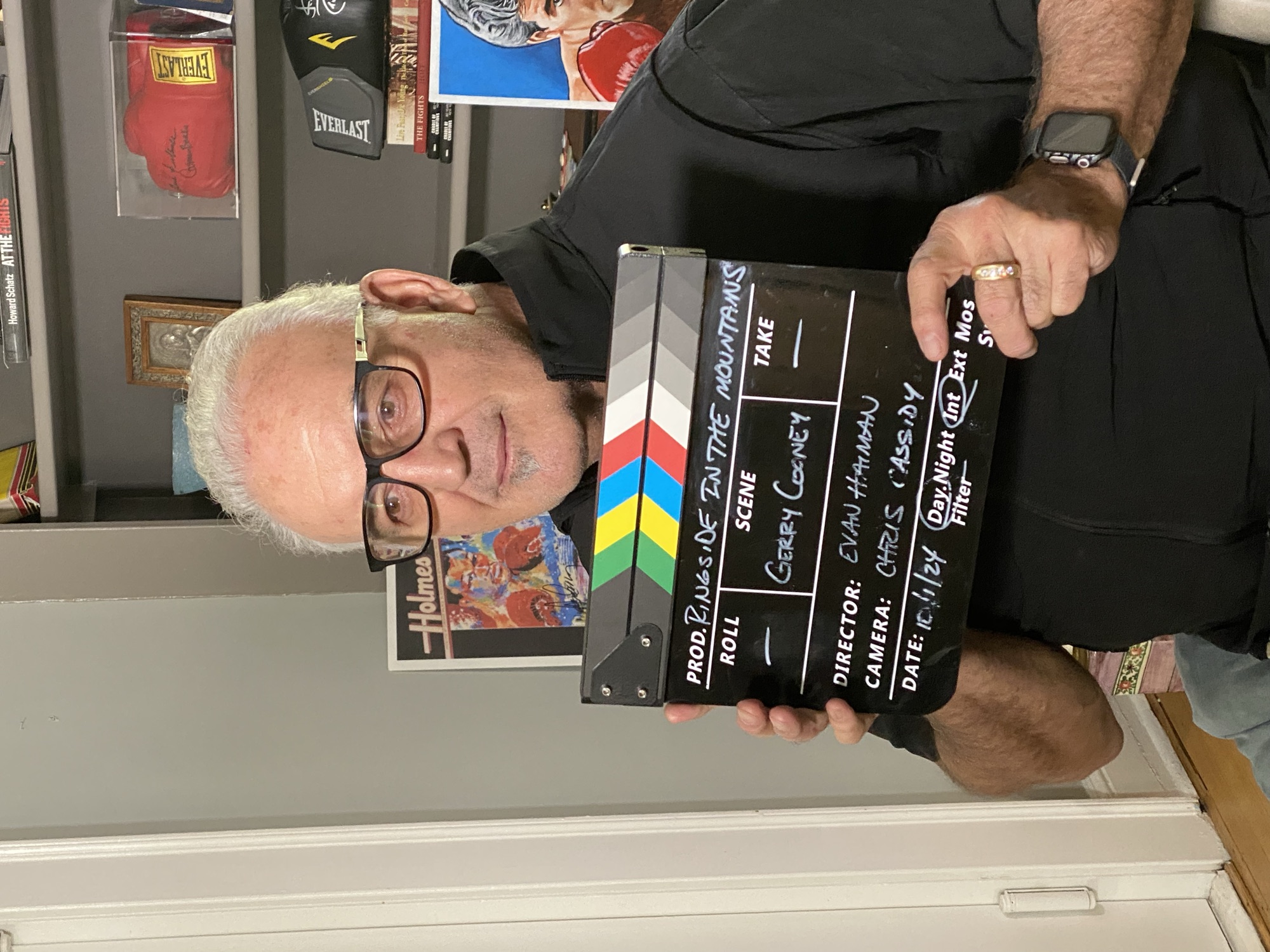 Gerry Cooney holding the slate for his interview